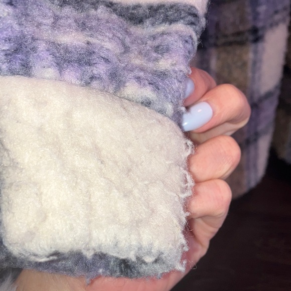 Plaid Women's Jacket in Cream and Blue | Shacket - Picture 9 of 11